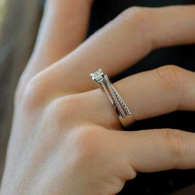 14k Altın Taşlı Twin Yüzük - 1