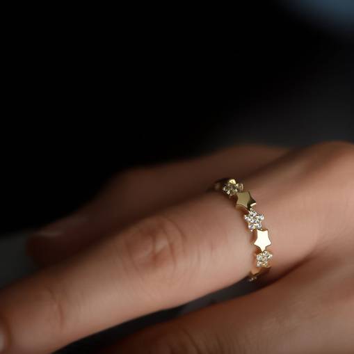 14k Altın Taşlı Yıldız Figürlü Yüzük - 1