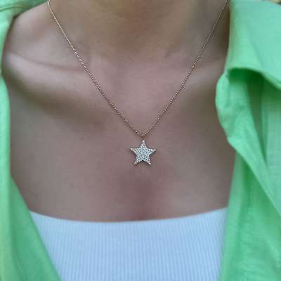 14k Altın Taşlı Yıldız Kolye - ENGİNGOLD ETO