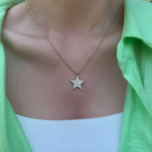 14k Altın Taşlı Yıldız Kolye - 1
