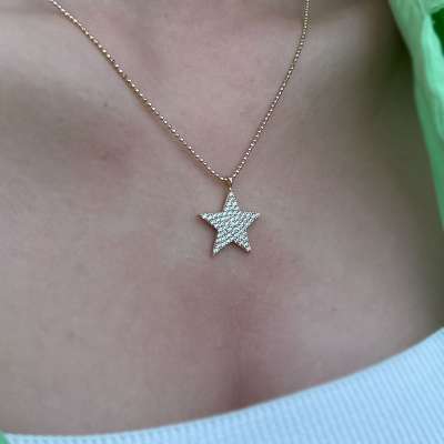 14k Altın Taşlı Yıldız Kolye - 2