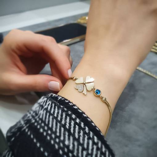 14k Altın Taşlı Yonca Bileklik - 1