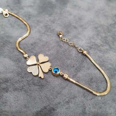 14k Altın Taşlı Yonca Bileklik - 2