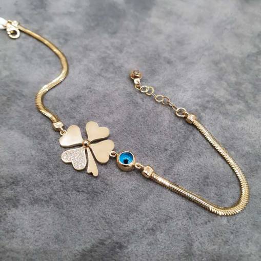 14k Altın Taşlı Yonca Bileklik - 2