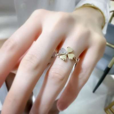 14k Altın Taşlı Yonca Yüzük - 1