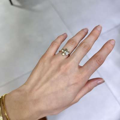 14k Altın Taşlı Yonca Yüzük - 2