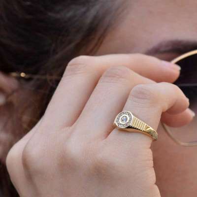 14k Altın Taşlı Yörünge Şovalye Yüzük - 1