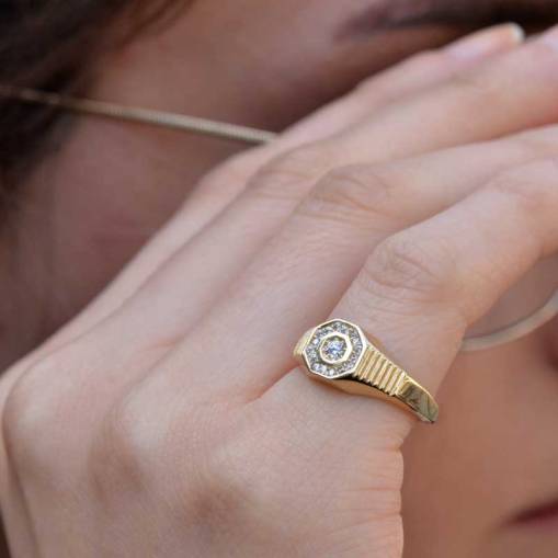 14k Altın Taşlı Yörünge Şovalye Yüzük - 2