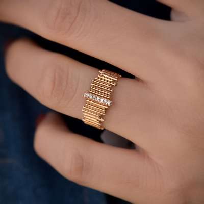 14k Altın Taşlı Ritim Yüzük - 1