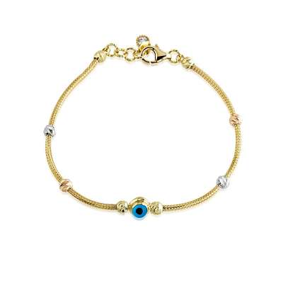 14k Altın Tek Sıra Nazar Boncuklu Dorika Bileklik - ENGİNGOLD GNL