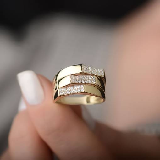 14k Altın Tria Işıltı Yüzük - 1