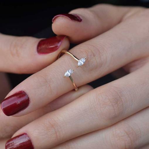 14k Altın Twin Markiz Taşlı Yüzük - 1