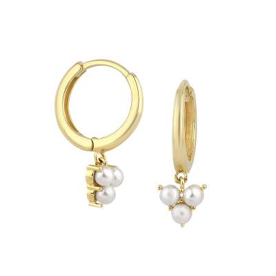 14k Altın Üç İncili Sallantılı Küpe