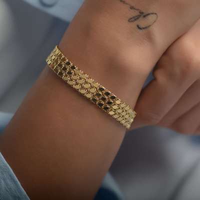 14k Altın Üç Sıra Pullu Arpa Model Bileklik - 3