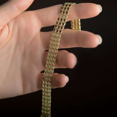 14k Altın Üç Sıra Pullu Arpa Model Bileklik - Thumbnail