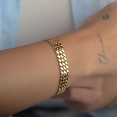 14k Altın Üç Sıra Pullu Cimarlı Bileklik - 1