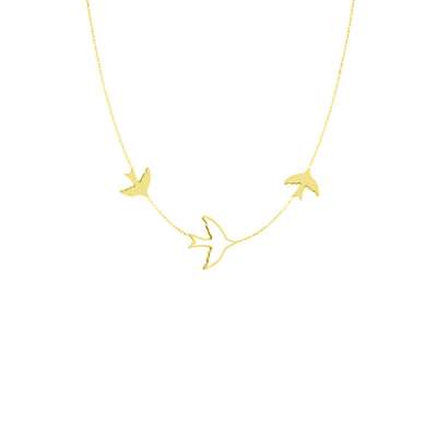 14k Altın Üçlü Kuş Figürlü Kolye - ENGİNGOLD