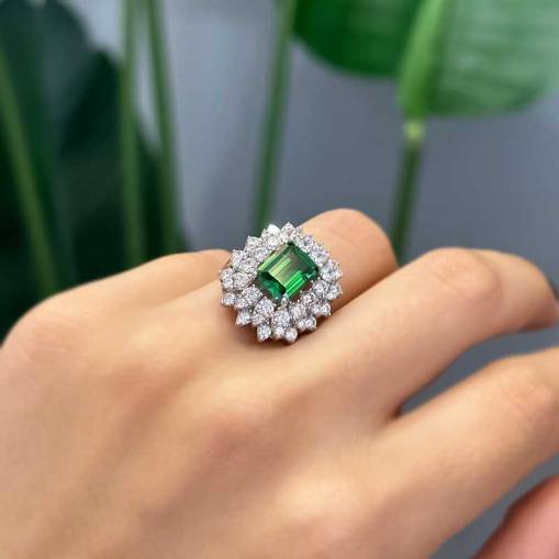 14k Altın Yeşil Taşlı Charlotte Yüzük - 2