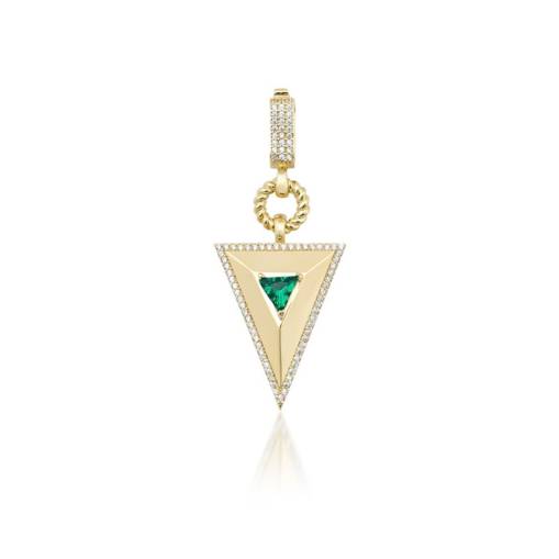 14k Altın Yeşil Taşlı Piramit Charm Kolye Ucu - 1