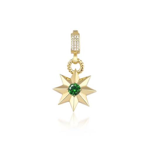 14k Altın Yeşil Taşlı Yıldız Charm Kolye Ucu - 1