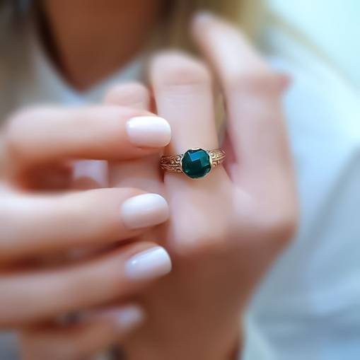 14k Altın Yeşil Topaz Taşlı Yüzük - 3