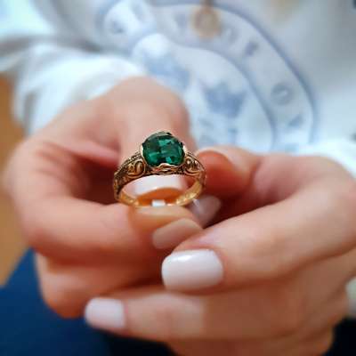 14k Altın Yeşil Topaz Taşlı Yüzük - 4