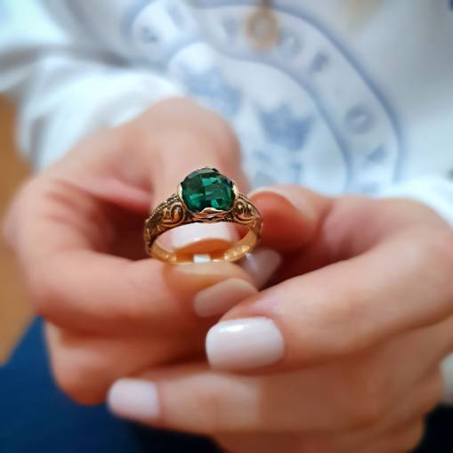 14k Altın Yeşil Topaz Taşlı Yüzük - 4