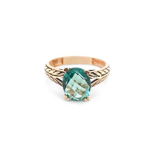14k Altın Yeşil Topaz Taşlı Yüzük - 1