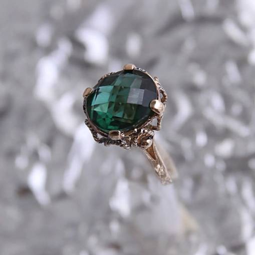 14k Altın Yeşil Topaz Taşlı Yüzük - 1