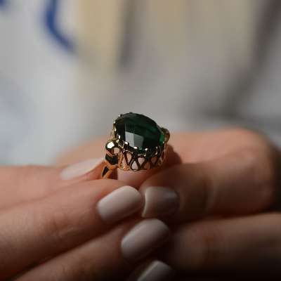 14k Altın Yeşil Topaz Taşlı Yüzük - 1