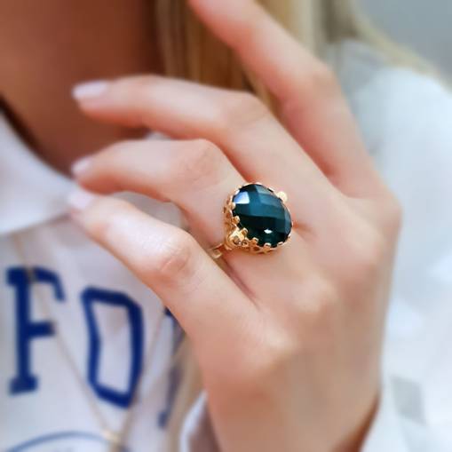 14k Altın Yeşil Topaz Taşlı Yüzük - 4