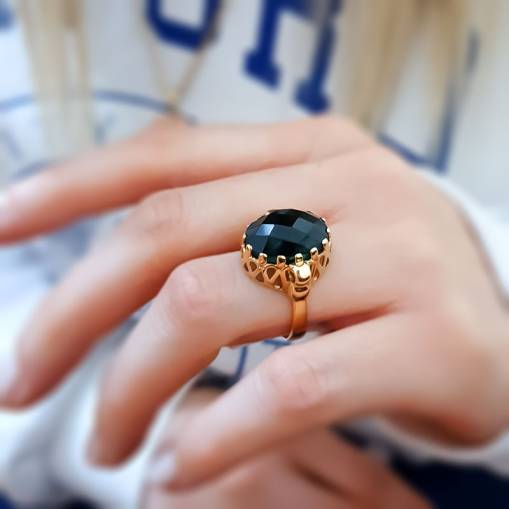 14k Altın Yeşil Topaz Taşlı Yüzük - 5