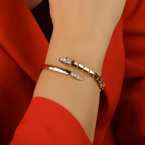 14k Altın Yılan Model Kelepçe Bilezik - 2