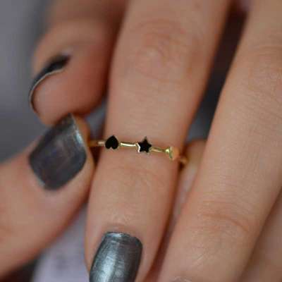 14k Altın Yıldız ve Kalp Şans Yüzük