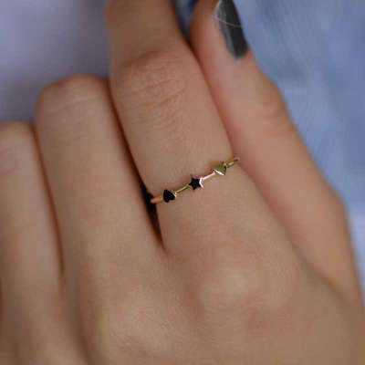 14k Altın Yıldız ve Kalp Şans Yüzük - 2