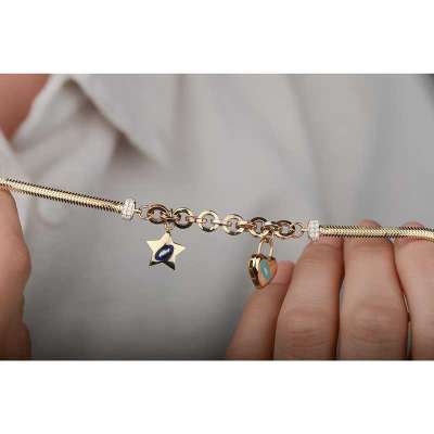 14k Altın Yıldızlı ve Kalpli Balık Sırtı Bileklik - 3