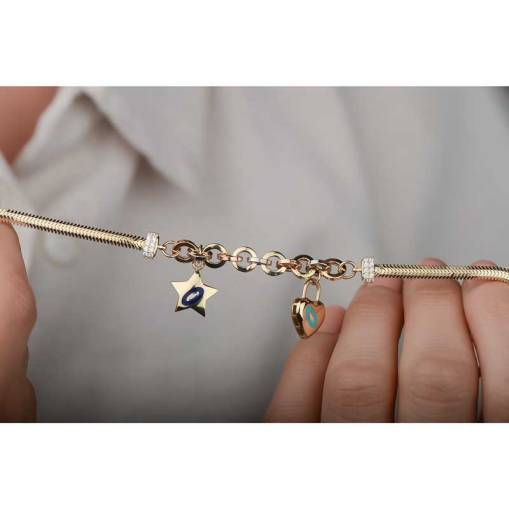 14k Altın Yıldızlı ve Kalpli Balık Sırtı Bileklik - 3