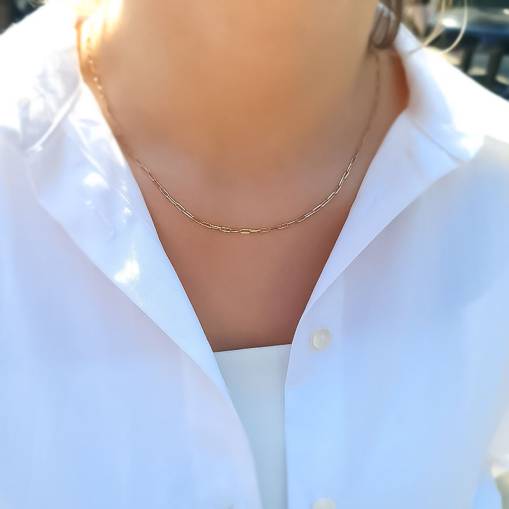 14k Altın Minimal Ataç Zincir Kolye - 3