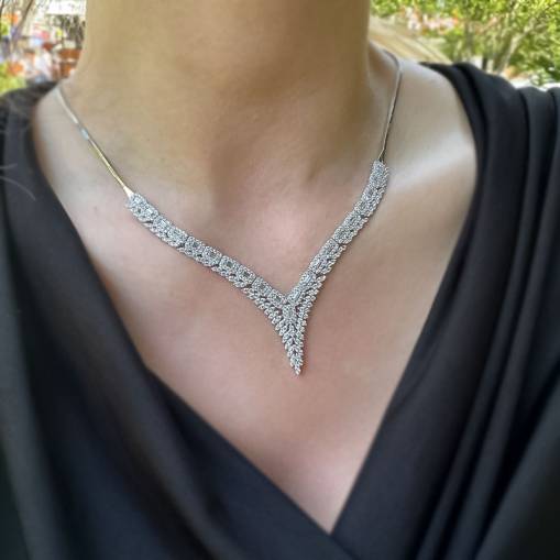 14k Beyaz Altın Taşlı Kolye - 1