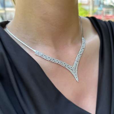 14k Beyaz Altın Taşlı Kolye - 2