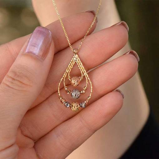 14K Dorika Altın Damla Kolye - 1
