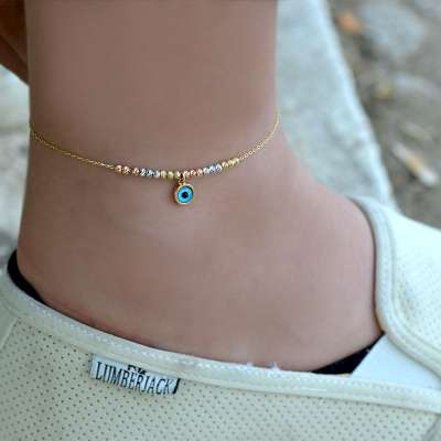 14k Dorika Model Nazar Boncuklu Altın Halhal - ENGİNGOLD