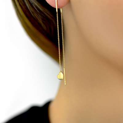 14k Kalp Figürlü Sallantılı Altın Küpe