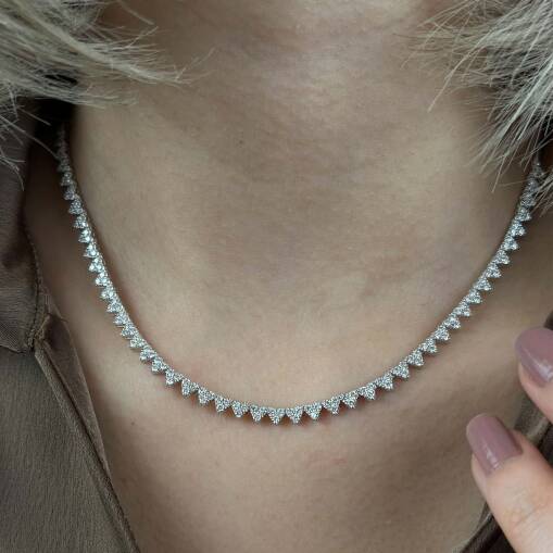 14K Kalp Su Yolu Detaylı Şık Pırlanta Kolye - 1