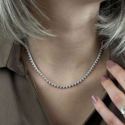 14K Kalp Su Yolu Detaylı Şık Pırlanta Kolye - 4