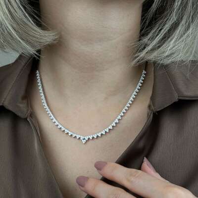 14K Kalp Su Yolu Tasarımlı Pırlanta Kolye - 