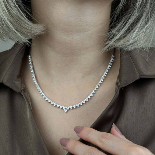 14K Kalp Su Yolu Tasarımlı Pırlanta Kolye - 1