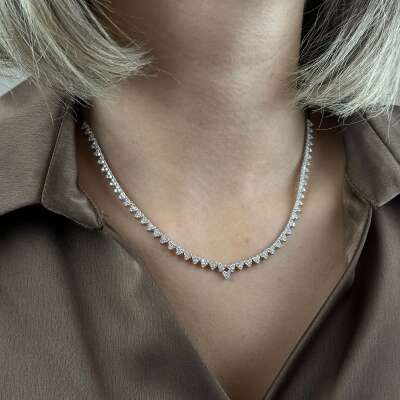 14K Kalp Su Yolu Tasarımlı Pırlanta Kolye - 5