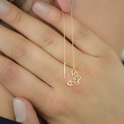 14k Kelebek Figürlü Altın Küpe - 2