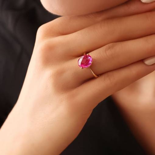 14k Pembe Topaz Taşlı Altın Yüzük - 1